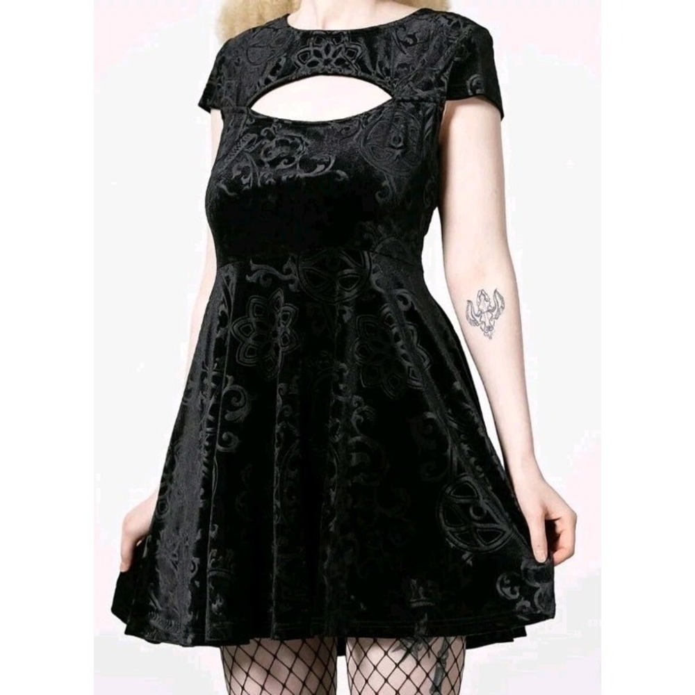 Killstar Blasphemia Keyhole Skater Dress 3XL Black Velvet Gothic Punk